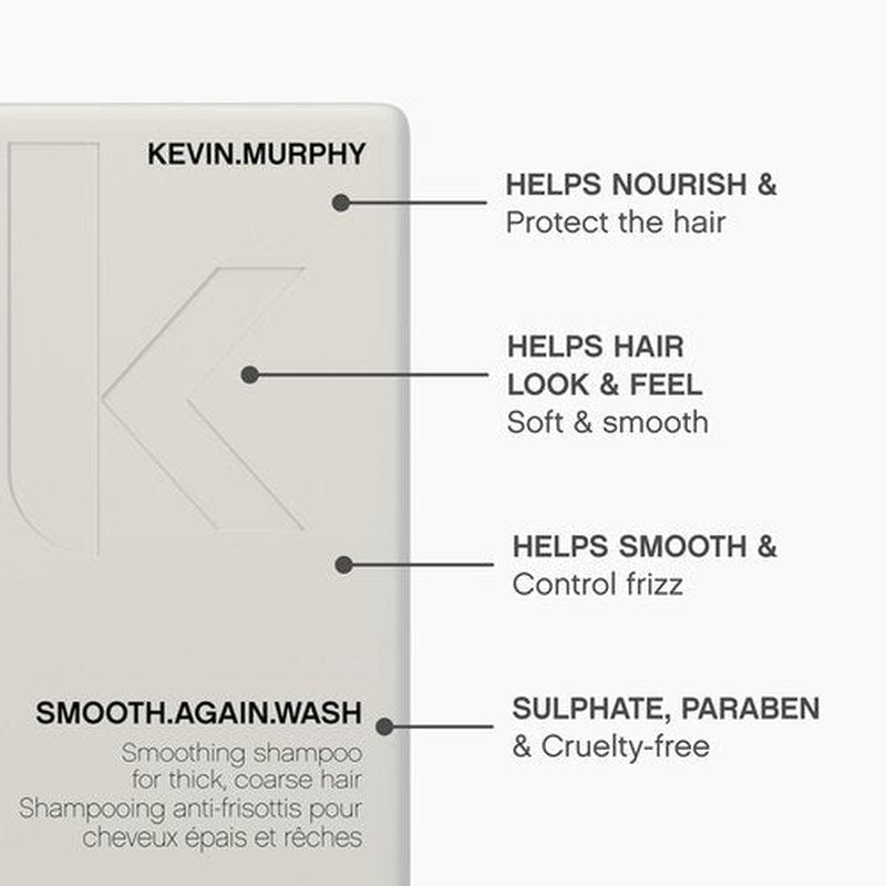 KEVIN.MURPHY SMOOTH.AGAIN WASH - Frizz Control Shampoo - For Thick, Coarse & Unruly Hair - Moisturising Shampoo for Hair Hydration - Sulphate & Paraben Free - 250 mL / 8.4 fl oz (Pack of 2)