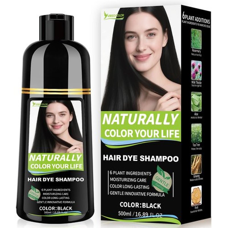 RKQNIER Black Hair Dye Shampoo for Women & Men, 15 Min Gray Coverage, 3 in 1 Semi-Permanent Color with Natural Herbal Ingredients