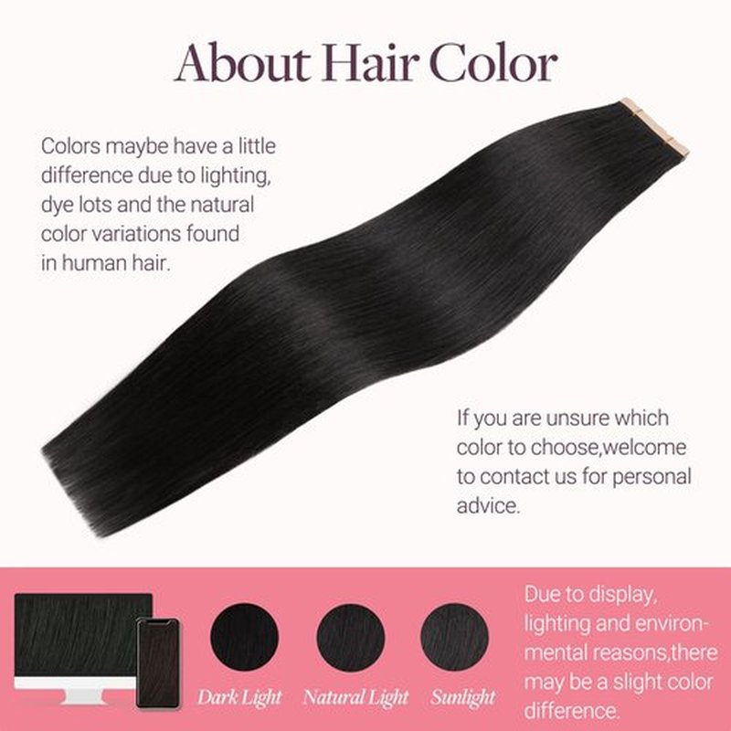 GOO GOO Tape in Hair Extensions Human Hair, 1B Natural black, 20inch 40g 10pcs, Mini Tape Cut to Fit，Skin Weft Seamless Invisible, Remy Human Hair
