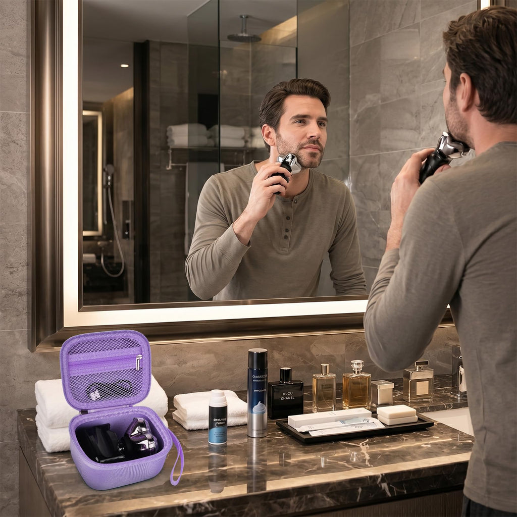 Case for Skull Shaver Electric Pitbull Pro Razor, Hard Travel Rotary Men Head Shavers Beard Trimmer Storage Carrying Box with Zipper Mesh Pocket for Men's Gold Pro Mustache Grooming Kit-Only (Purple)
