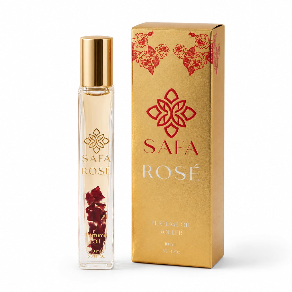 SAFA Rosé Organic Rose Oil Perfume Roller | Bulgarian Damask & Indian Rose Petals | 10 mL Long Lasting Perfume Oil for Women & Men | Non-Toxic, Alcohol-Free & Travel Friendly