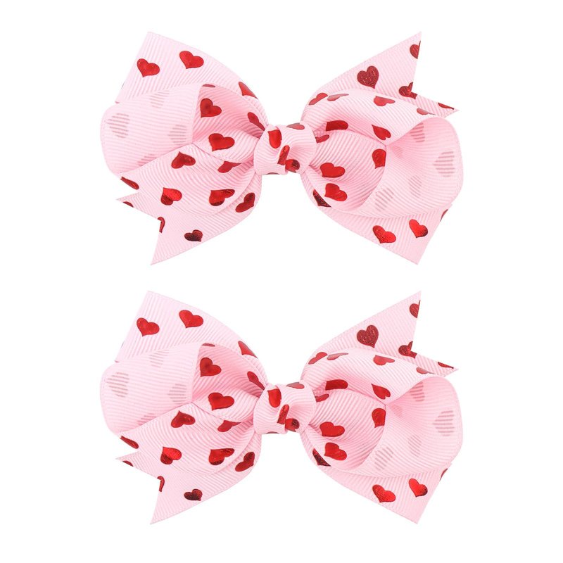 YanJie 4'' Hair Bow Clips Love Heart Hair Clips Valentines Hair Accessories Red Pink Bow Hair Barrettes Heart Print Boutique Alligator Toddler