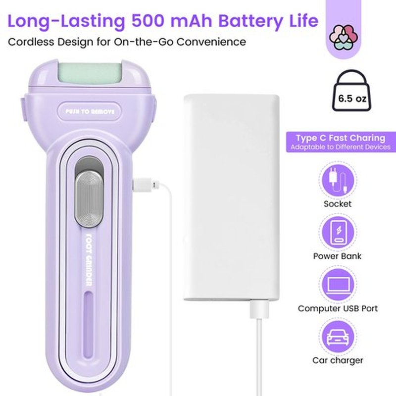 SAVILAND Electric Foot Scrubber 4000 RPM: Professional Callus Remover for Feet Hard Cracked Dry Skin Rechargeable Travel Foot File With 3 Roller Heads Waterproof Pedicure Kit Gifts for Athletes Women