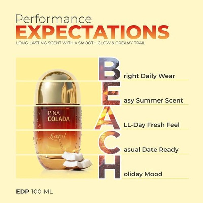 Sapil Pina Colada Perfume for Women - Fresh Tropical Scent for Summer - Long-Lasting Eau De Parfum 100ml