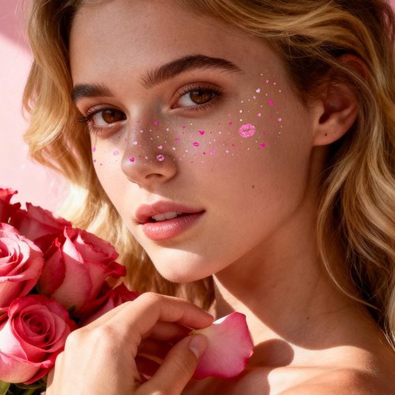 Cerlaza Valentines Day Accessories, 40 Pcs Valentines Temporary Tattoos Heart Glitter Freckles Face Stickers Makeup for Woman, Valentine's Day Trinkets Decorations Party Favors Goodie Bag Stuffers