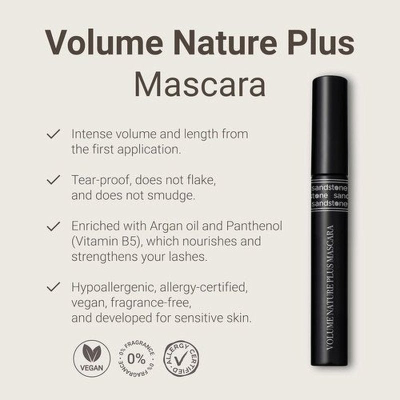 Sandstone Scandinavia Hypoallergenic Mascara for Sensitive Eyes - Smudgeproof & Lengthening - Vegan, Non-Toxic