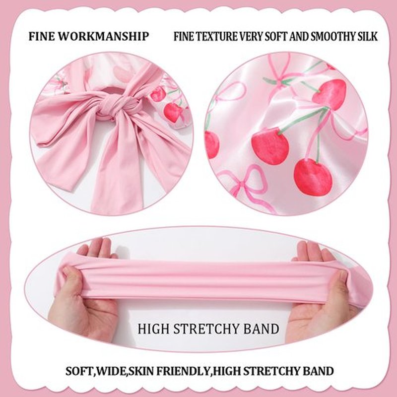AWAYTR Long Toddler Silk Bonnet for Sleeping Elastic Satin Bonnets for Curly Hair Braid Bonnet Night Cap for Aged 3-12 Kids (Cherry Pink)