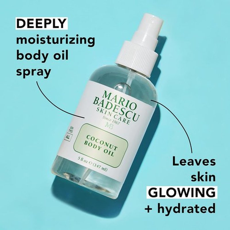 Mario Badescu Coconut Body Oil - Lightweight Hydrating Skin Care with Coconut Oil & Shea Butter | Ideal for Post-Shower Massage