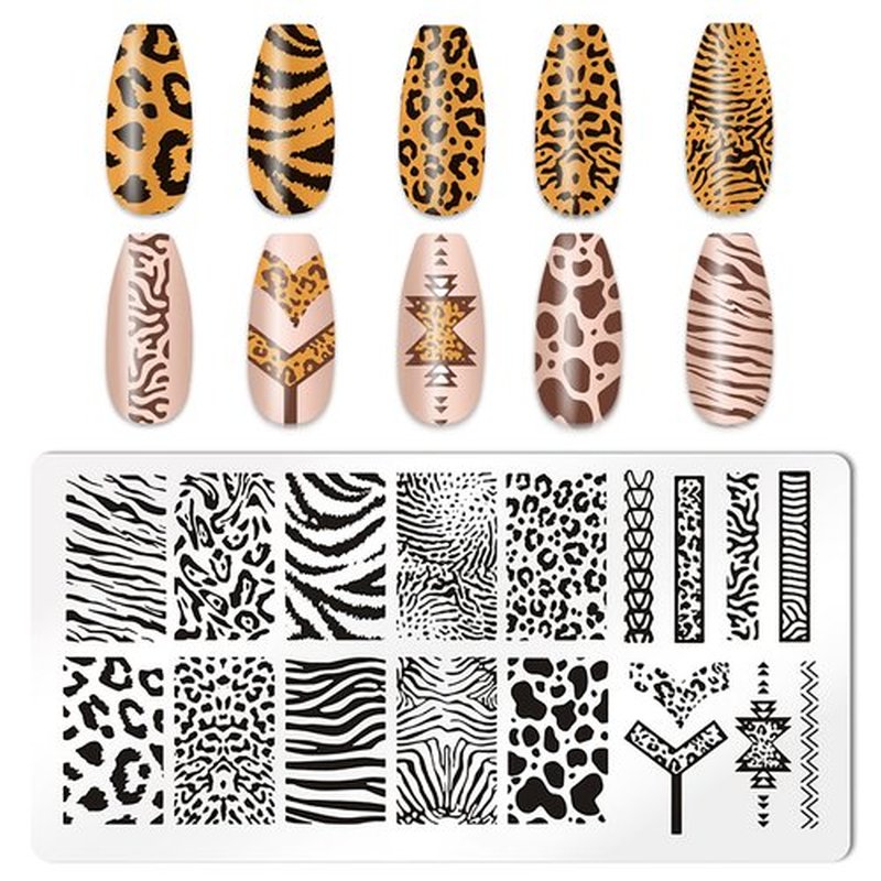 HYWWPFLAY 5Pcs Nail Stamping Plates Leopard Print Nail Stamps Nail Art Stamping Plates Nail Stencils Nail Plate Template Nail Art Stamping Kit Nails Accessories with 1 Nail Stamper, 1 Scraper