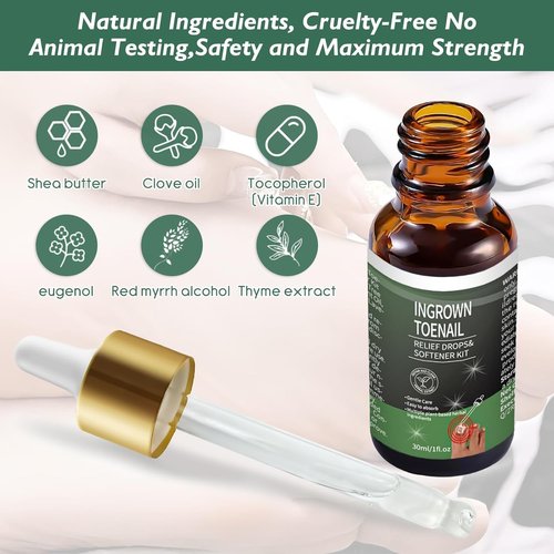 Ingrown Toenail Treatment - 30ml Softening & Conditioning Kit for Easy Trimming with Silicone Gel Toe Caps - Comprehensive Ingrown Toenail Removal Sol