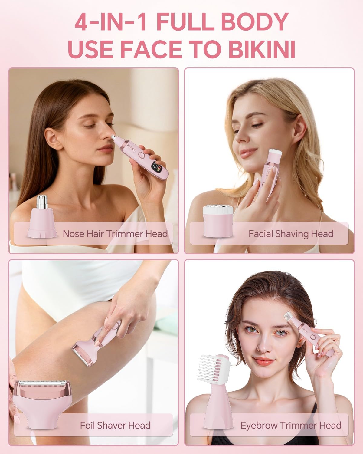 SilkGlow 4-in-1 Electric Razors for Women Men, Bikini Trimmer & Body Shaver