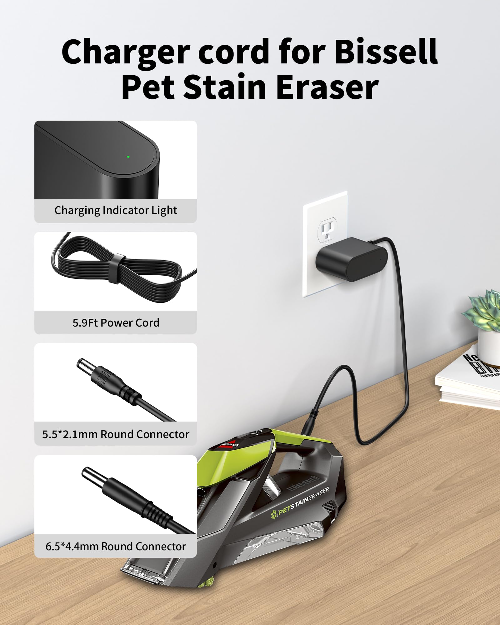 WUKUR 10V Charger for Bissell Pet Stain Eraser 2054 2002 2003 20037 20028 2003A 2164A 2842 2846 2877 3181 3180 3182, Power Adapter for Bissell Cordless Handheld Portable Carpet Vacuum Cleaner 1611736