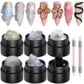 Fcozpjk Solid Builder Gel Kit, 6 Colors Non Sticky Hand Solid Builder Gels for Nails Aurora Blue Pink Pearl White Hard Gel With Silicone Carving Pen 3D Sculpting Nail Art Starter Kit