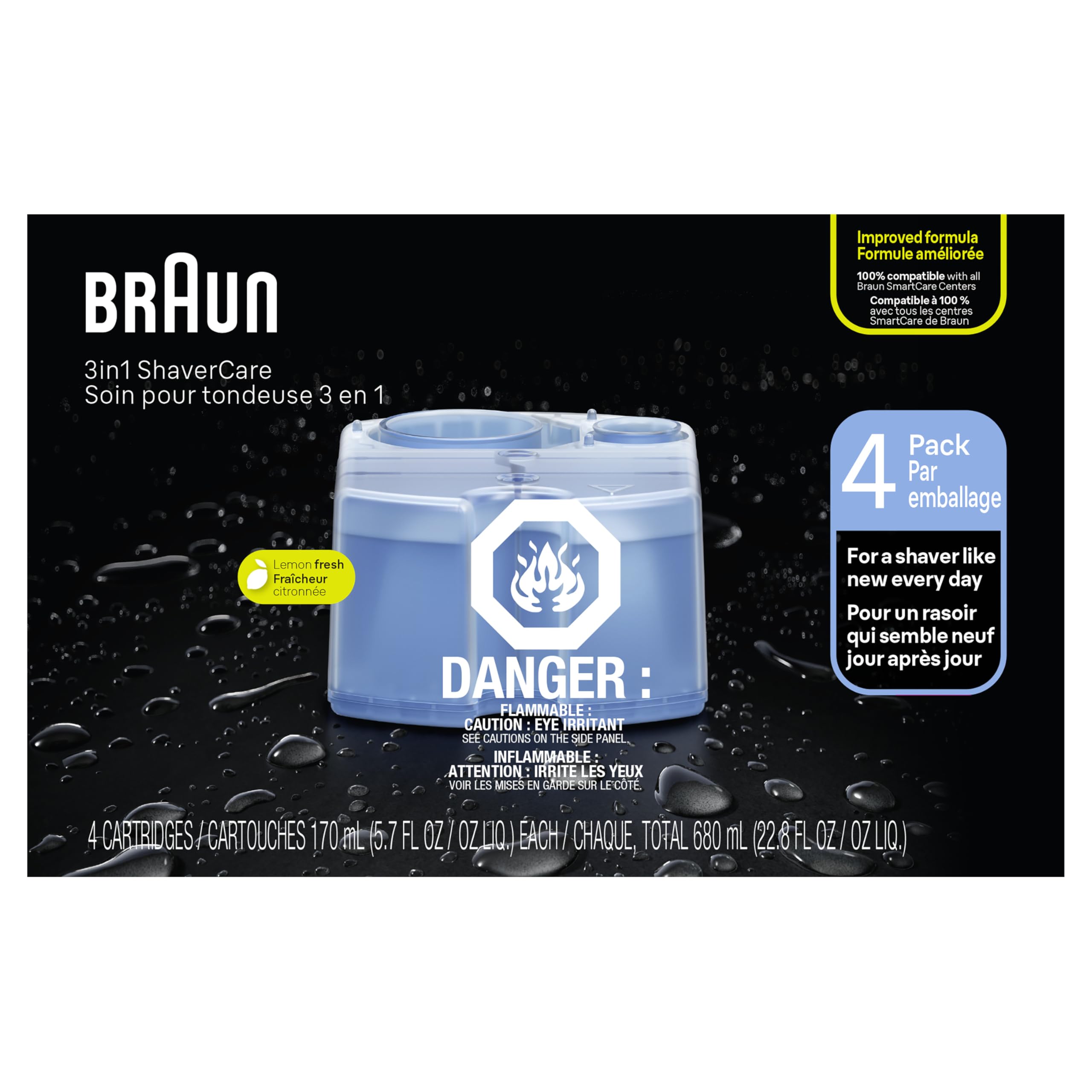 Braun Clean & Renew Refill Cartridges CCR, Replacement Shaver Cleaner Liquid Solution for Clean&Charge System, Pack of 4