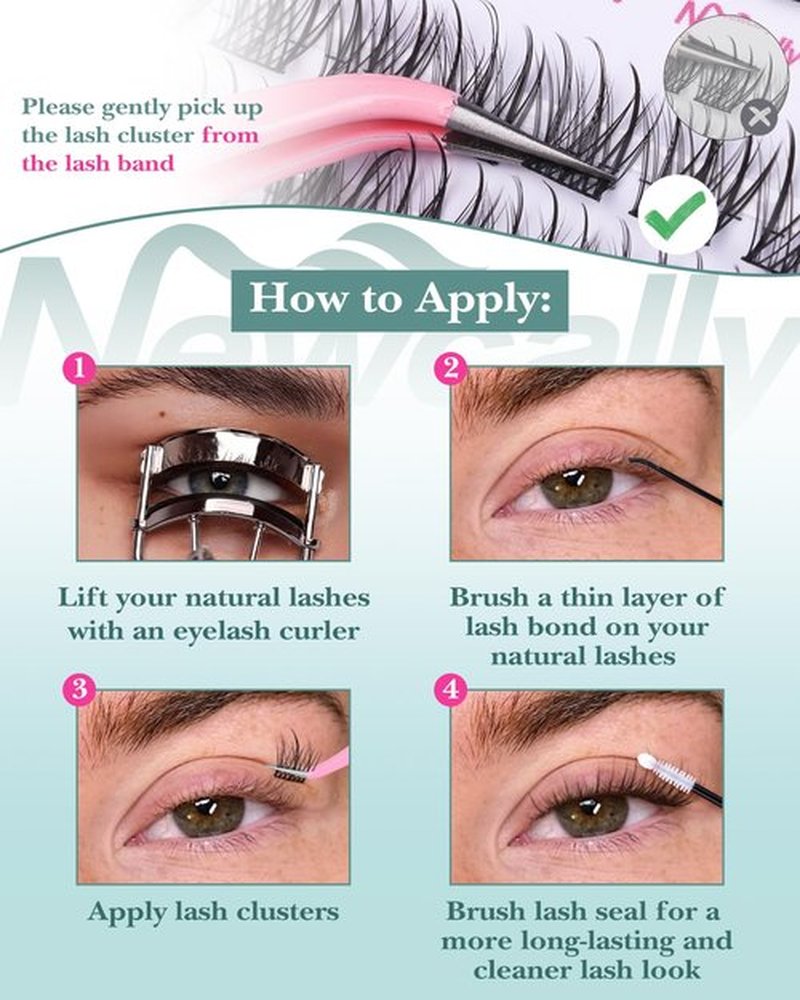 Natural Lash Clusters Kit Short 8-12MM Eyelash Clusters Wispy Cluster Eyelash Extensions Lash Extension Kit C-Curly Cluster Lashes Long-lasting Effect by Newcally