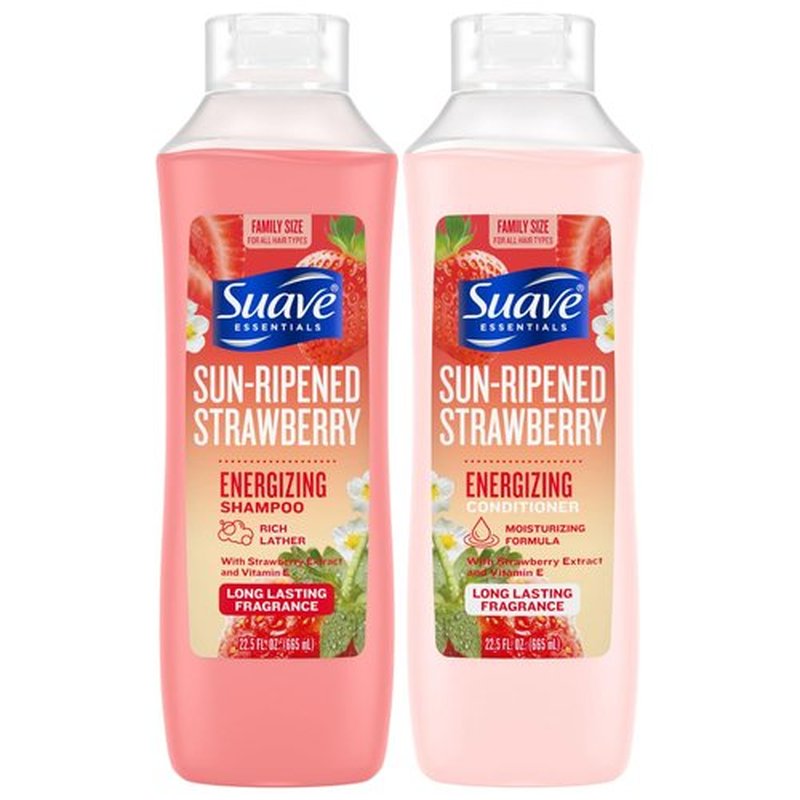 Suave Shampoo & Conditioner Set, Sun-Ripened Strawberry – Everyday Energizing Formulas with Fruit Extract & Vitamin E, 22.5 Oz Ea (2 Piece Set)