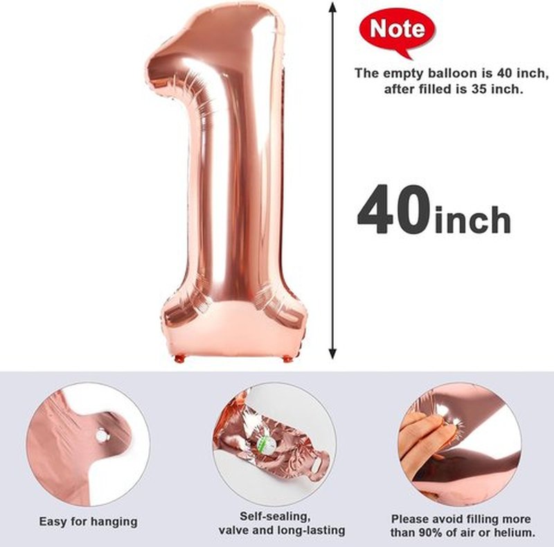 Numbers 17 Balloon - 40 Inch Rose Gold Foil Decoration for 17th Birthday & Anniversary Parties