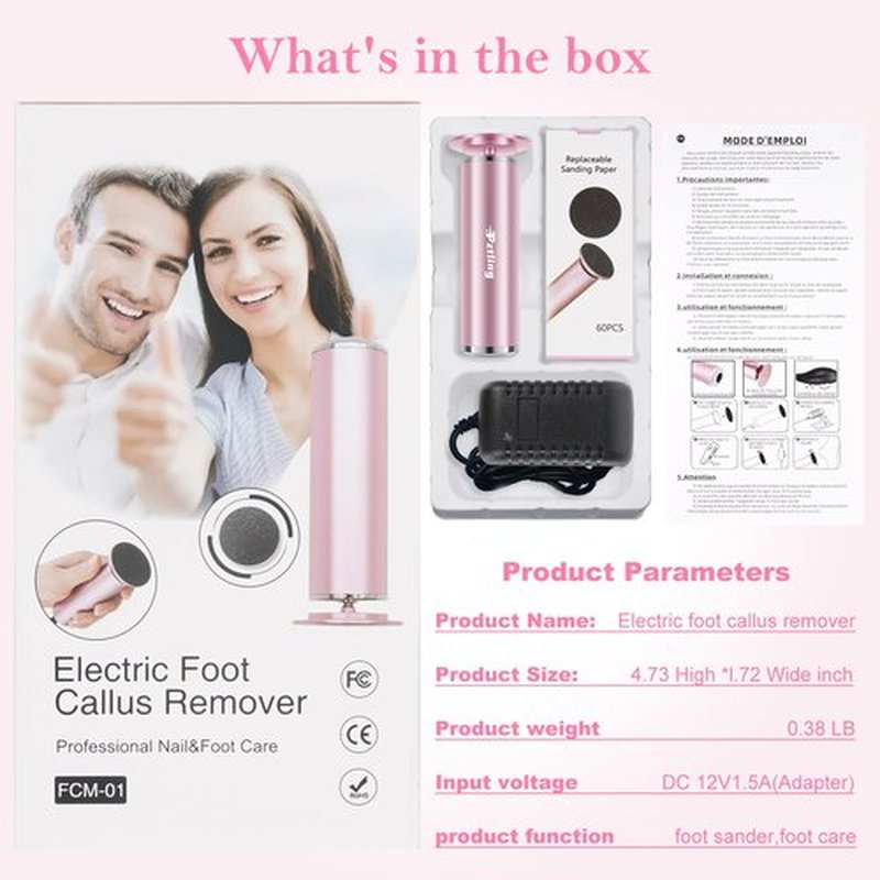 Electric Foot Callus Remover,Powerful Electric Foot File, Professional Adjustable Speed Pedicure Tool with 60 Pcs Replacement Sandpaper Discs for Dead Skin and Calluses-Pink
