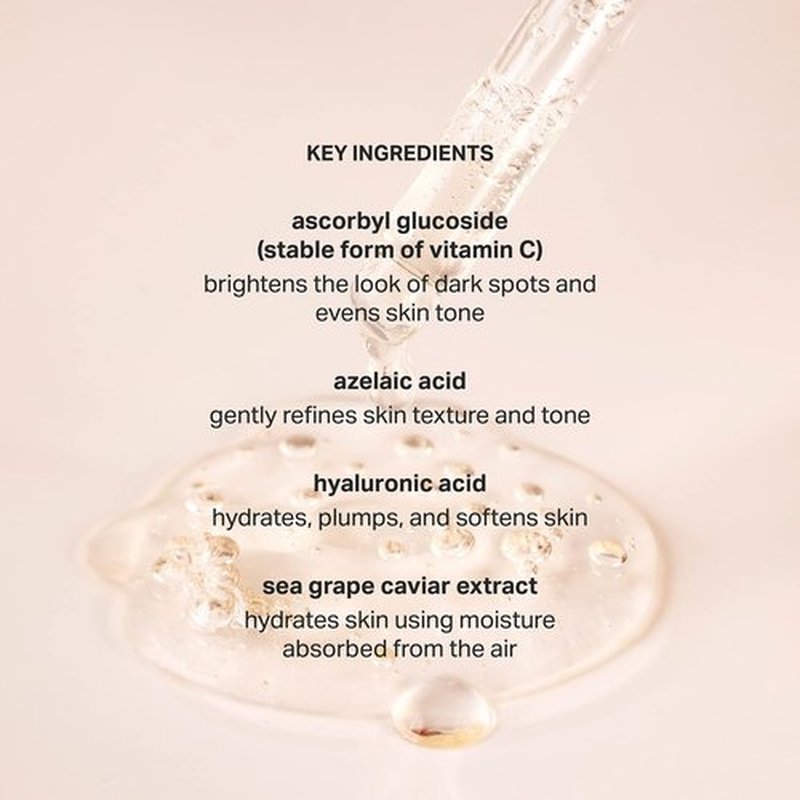 Cocokind Vitamin C Glow Serum with Azelaic Acid and Sea Grape Caviar for Bright and Even Skin, 1 Fl Oz