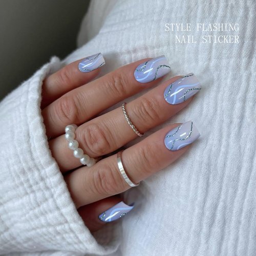 JMEOWIO Gel Nail Stickers French Tip Gradient Semi Cured Gel Nail Strips Wraps UV/LED Nails Art Design Decoration Accessories