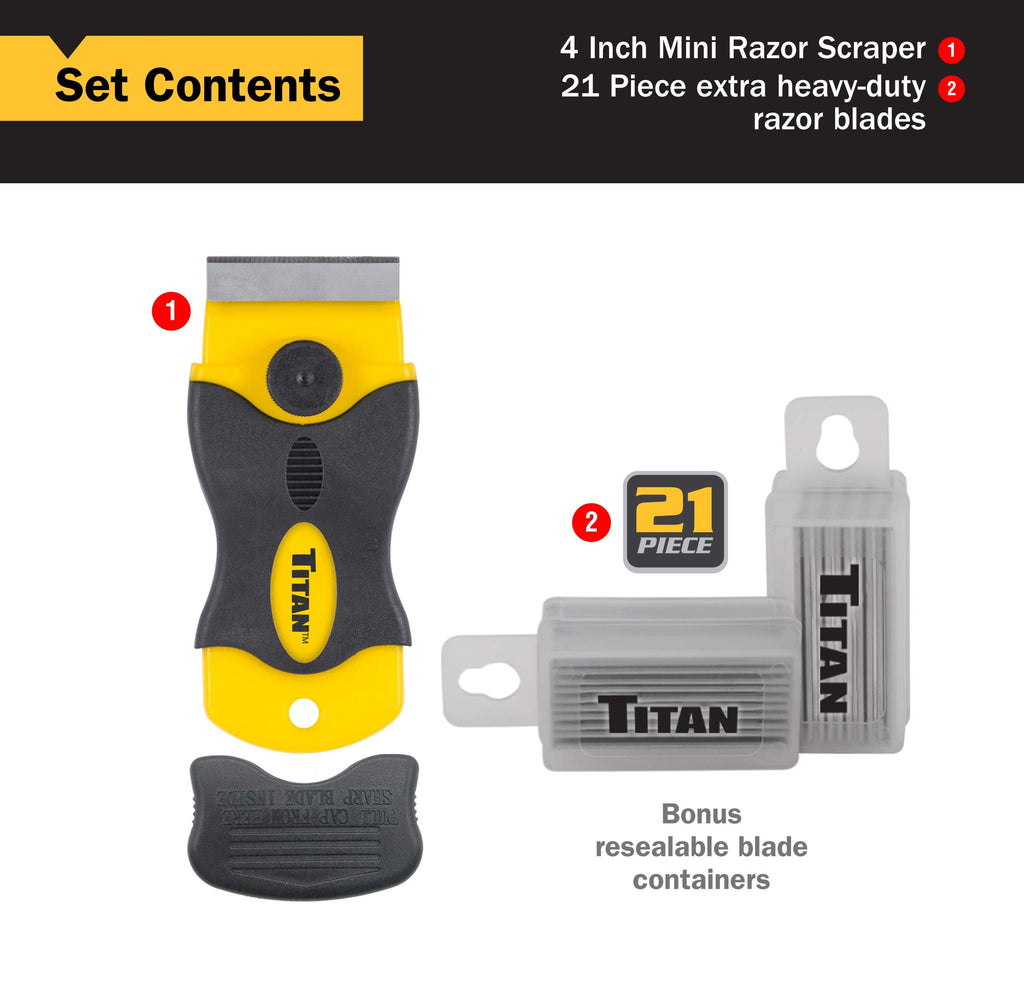 Titan Tools 17015 4-Inch Mini Razor Scraper with (21) #20 Steel Blades