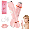 2-in-1 Women's Bikini Trimmer, Dual-Head Facial Shaver & Body Trimmer, IPX7 Waterproof Design Wet & Dry Use