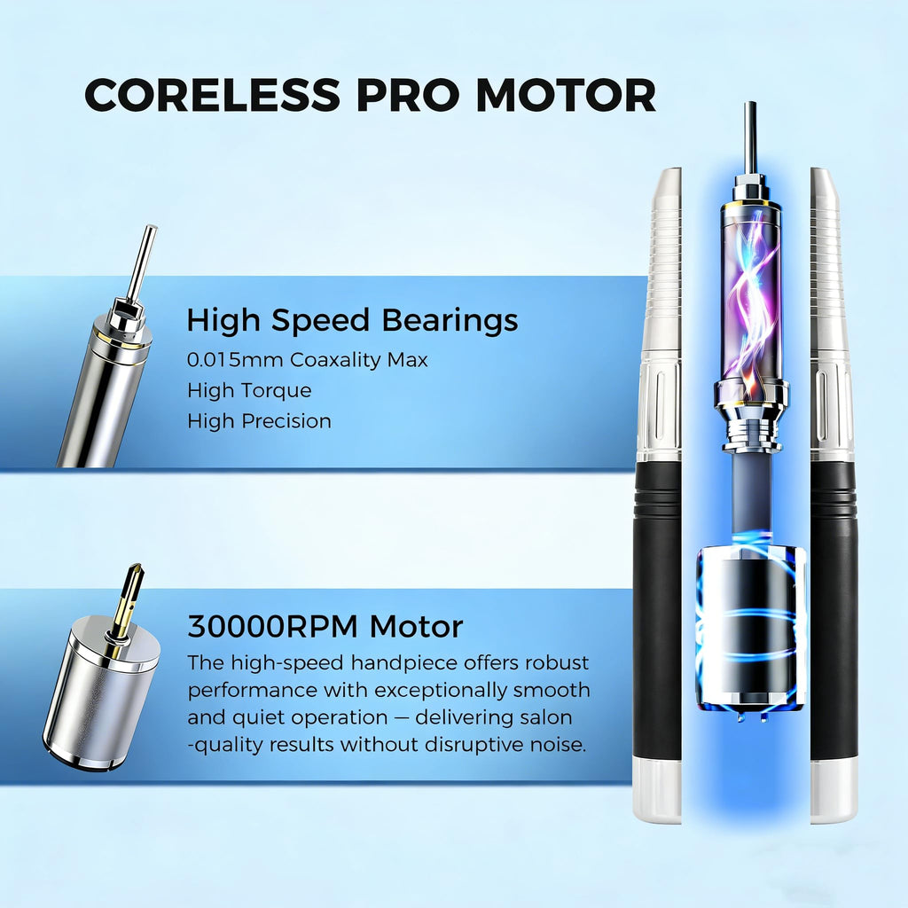 Nail Drill Handpiece Compatible with KUPA KP55, KP60, KP5000, UP-200, 30,000RPM Professional Nail Drill Handle Replacement 3 Pins for Manicure Art Tool, Low Noise and Smooth (Only Handpiece)