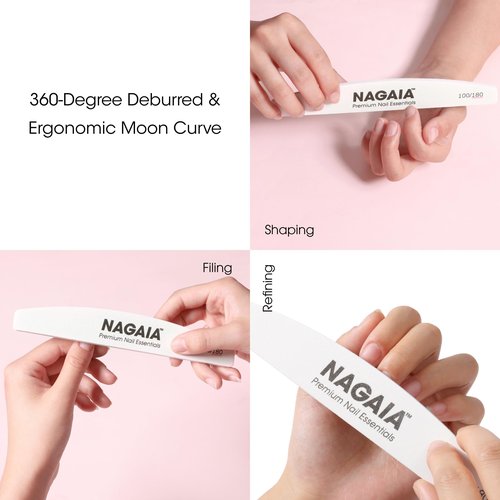 NAGAIA Premium 100/180 Grit Nail Files, Individually Packed, Precision Shaping, Fast Removal & Contouring, for Acrylic, Dip, Gel & Natural Nails, Professional Quality for Salon & Home Use Pack of 10