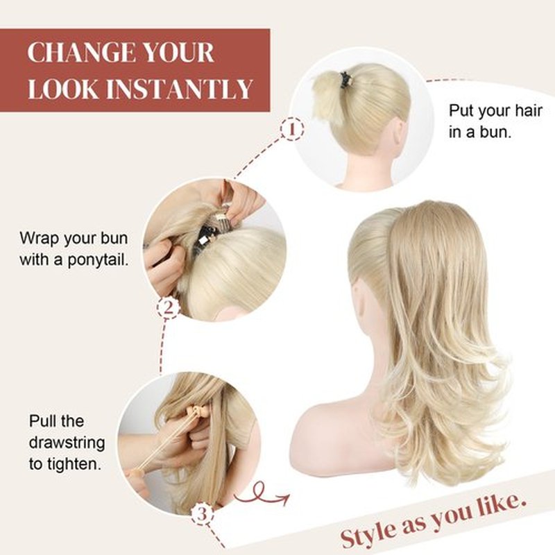 LONAI Ponytail Extension for Women,18 Inch Layered Wavy Pony Tail Hair Extensions, Natural Drawstring Ponytail Synthetic Hairpiece for Daily Wear (Brown with Blonde Highlights)