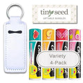 TINY SEED Gift Set: Variety 4-Pack Lip Balm: Strawberry Ice Pop, Pink Lemonade, Peaches & Cream, Sweet Watermelon. Limited Edition I Love Summer Collection. Includes Lip Balm Holder Keychain (White)