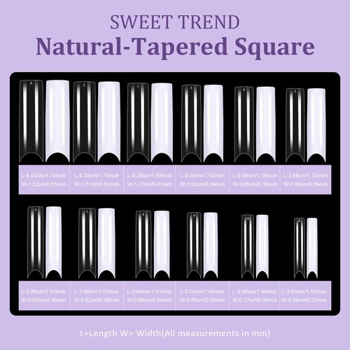 Fake Nail Tips White Clear: Sweet Trend No C Curve Tapered Square Nail Tips for Acrylic Nails - 480Pcs 12 Sizes Extra Long Straight Nail Extension Kit - with Glue Remover & Glue Acrylic Clippers Set