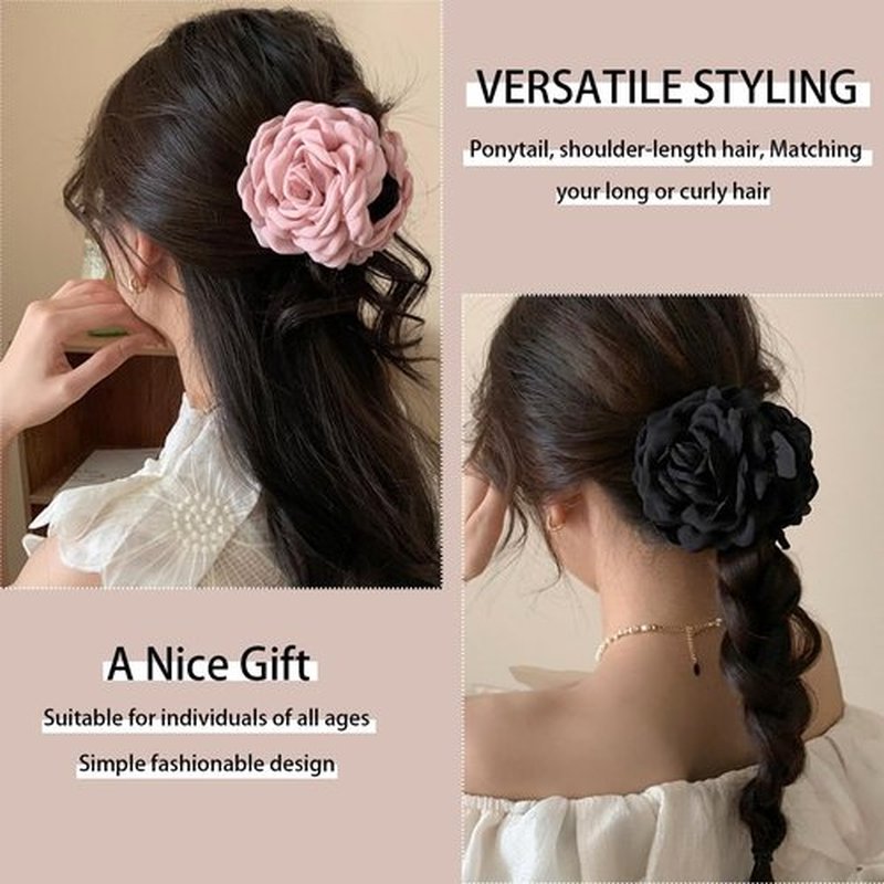 4 PCS Rose Flower Claws Clips Large Hawaiian Rose Hair Clips Floral Hair Clip Roses Hair Claw Hairpin Fabric Silk Hawaiian Flower Hair Pin Non Slip Blooming Flowers Claws Clip for Women Girls