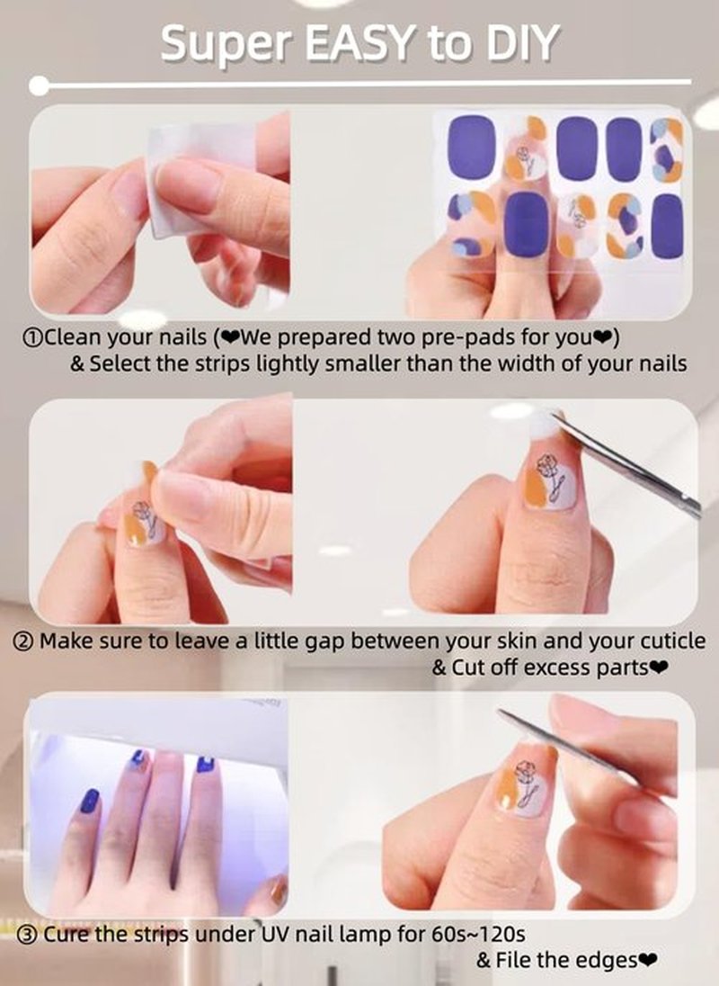 NNWW Semi Cured Gel Nail Strips 20pcs Spring Gel Nail Wraps with UV Light, Long-Lasting & Easy to Apply Nail Stickers for DIY Nail Art at Home (Sunset Butterfly)