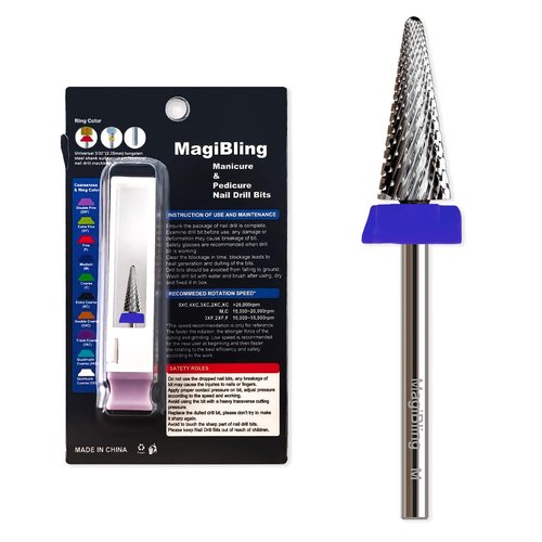 Tapered Nib Nail Drill Bit 3/32" Cross Cut, Safety Tungsten Carbide Cone Bit for Cuticle Cleaning, Dead Skin Removal, Gel Polish Removal, Two-Way Rotation E-File Bit for Manicure & Pedicure, Medium