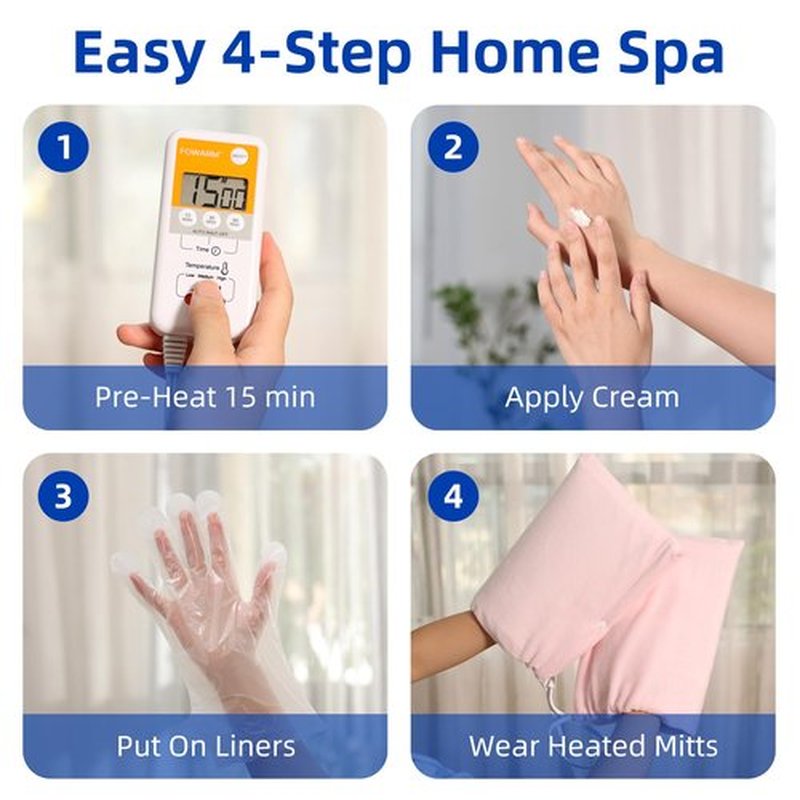 FOWARM Electric Hand Warmer, Heated Beauty Mitts, 3-Temp Levels & Timer, Digital Display, 7x10 Heated Glove for Arthritis Hand Deep Moisturizing, Heating Pad for Hands, Spa & Home Use