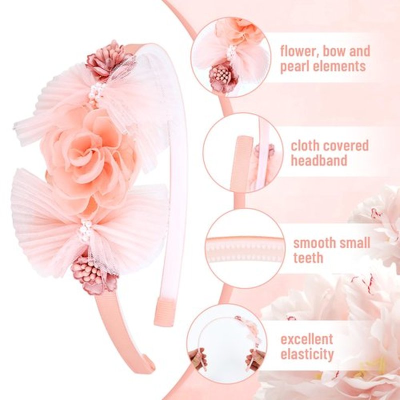Dizila 5 Pieces Pink Ivory Chiffon Flower Plasitc Headbands Floral Hair Bands Hoops Accessories