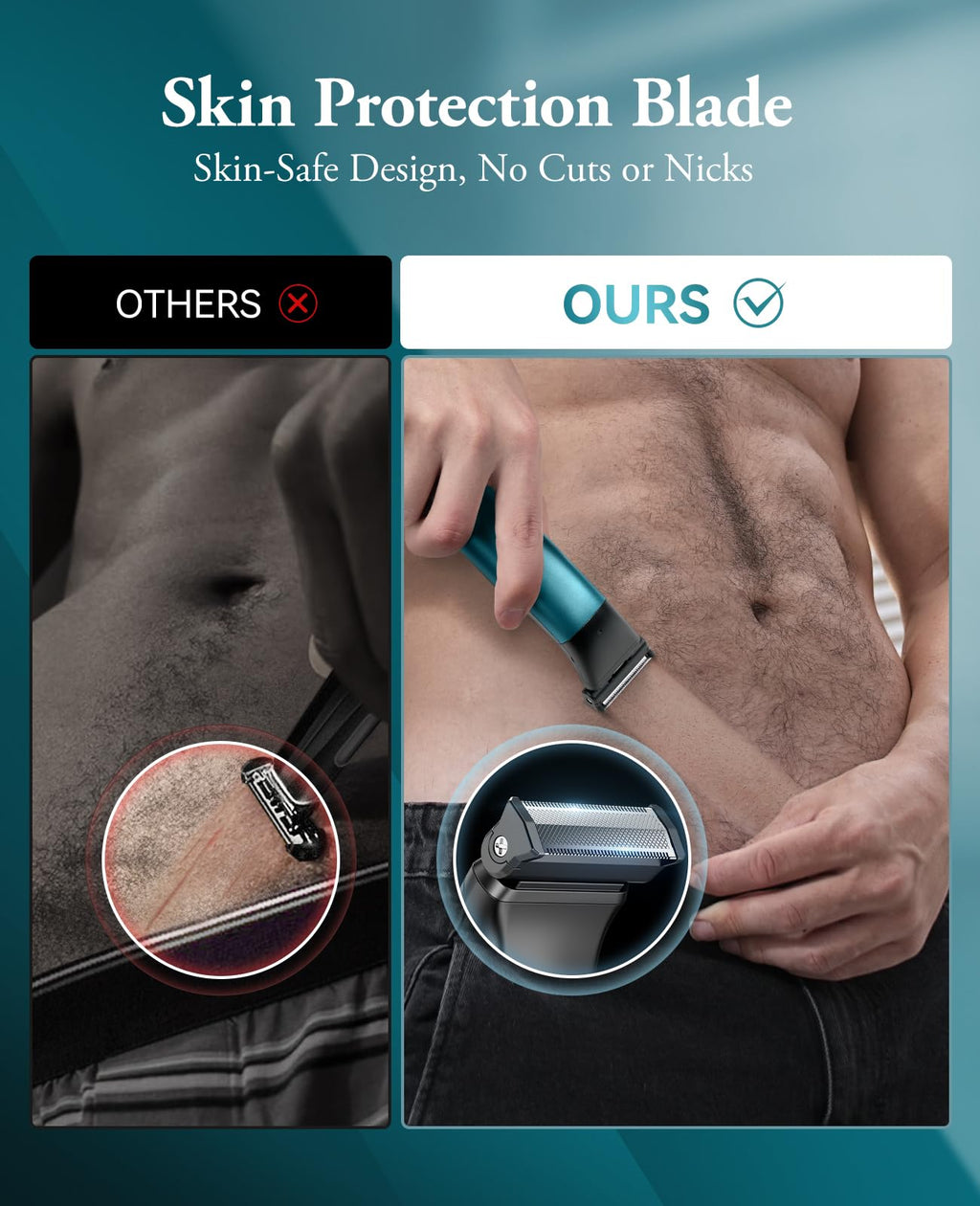 kensen Body Hair Trimmer for Men - 6.0 Upgraded Groin & Pubic Hair Trimmer, 2-in-1 Professional Dual-Head Body Shaver IPX6 Waterproof Wet/Dry Use Rechargeable Versatile Ball Shaver (Green)