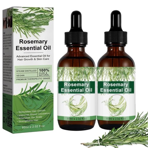 Aceite de Romero para Crecimiento y Tratamiento Capilar, Gotero para Estimular el Crecimiento del Cabello y Prevenir la Caída, 60ML/2.2 Fl Oz (2 Unidades)