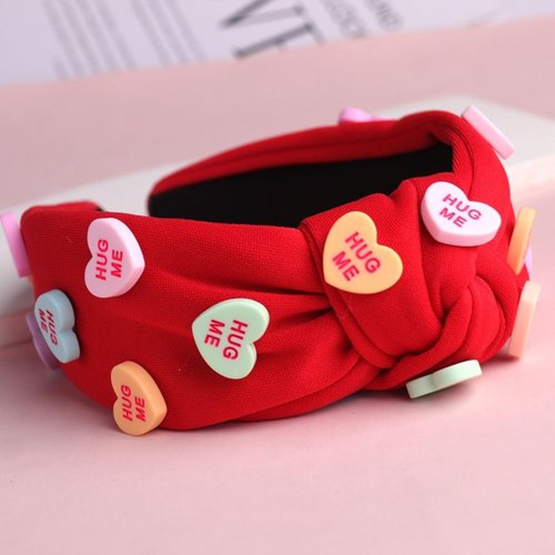 HIFANMM Valentines Day Headbands Red Knotted Heart Hair Bands for Women Girls, Hearts Candy Charm Hair Accessories, Non Slip Wide Top Knot Fashion Hair Decoration Party Supplies Hair Hoop 1 Pcs