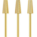 3 Pieces Tapered Barrel Carbide Nail Drill Bit, 3 Sizes Carbide Nail Drill Bit Acrylic File Cuticle, Art Tools for Gel Manicure Pedicure(XF, F, M,Gold)
