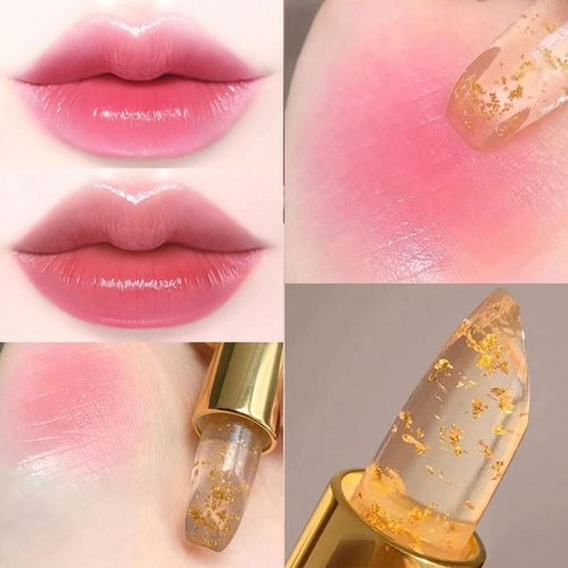 MooGlamor Clear Lipstick Color Changing Gold Foil Lipsticks with Transferproof and Retractable Pink Moisturizing Jelly Lip Stick for Women and Gift (1 Pcs)