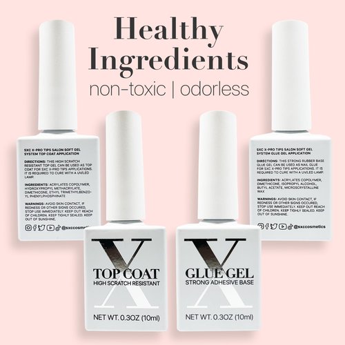 SXC Cosmetics X-Pro Tips French Tip Press On Toenails for Women, Acrylic Soft Gel System (Short French Pink, Short)
