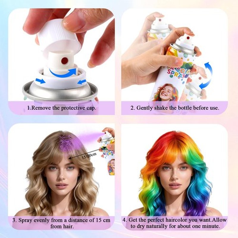 6 PCS Red&Blue&Purple&Pink&Silver&Green Temporary Hair Color Spray,Non-Stick Hairspray for Kids Girls Women Men,One-day Washable Hair Dye Spray for Party Halloween Cosplay DIY Christmas.