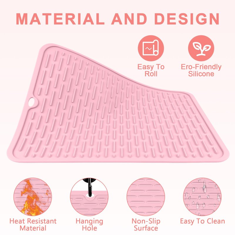 WRORUNER Oversize Silicone Heat Resistant Mat for Curling Irons, Flat Irons, Hair Straighteners and Hot Hair Styling Tools, Portable Hot Tools Cover Pad for Travel Vanity Salon(14.2" x 11.0")