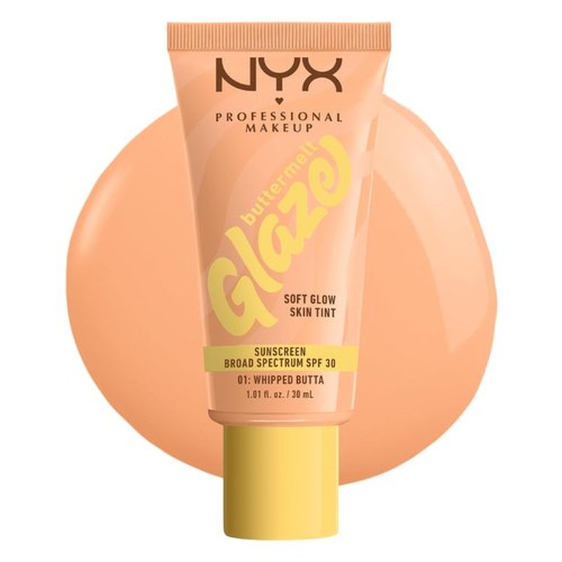 NYX Professional Makeup Buttermelt Glaze Skin Tint - Soft Glow with SPF 30, 12HR Wear, 01 Whipped Butta