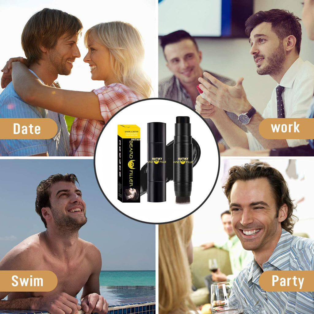 HATIKY Beard Pencil Filler for Men, Cylindrical - Water Proof & Sweat Proof, Long Lasting, Fills Beard Gaps for Natural Look, Easy to Use, with Soft Bristle Brush