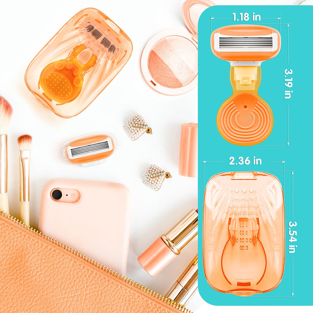 DreamGenius Travel Razors for Women Include 1 Handle 2 Cartridges, Orange