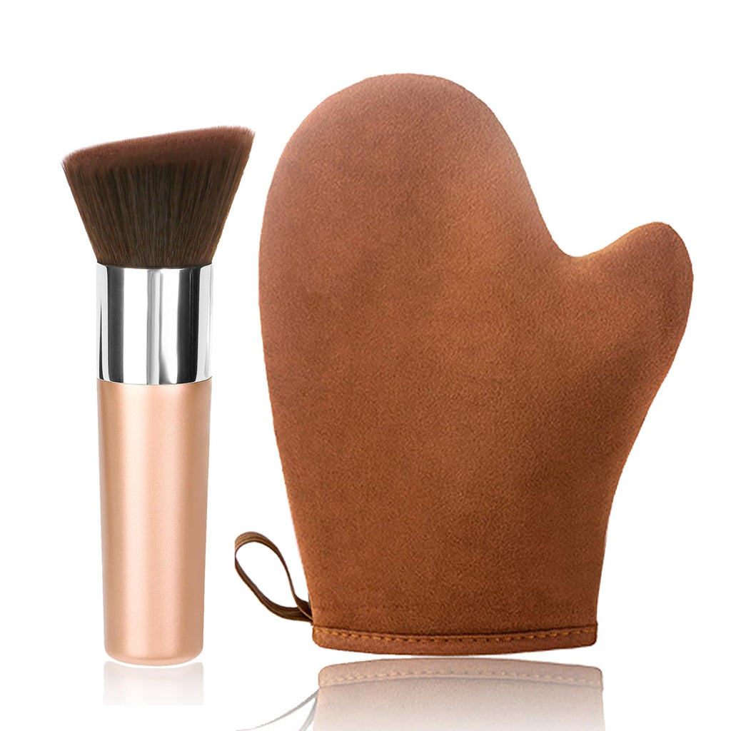 VNIHTT 2 in 1 Self Tanning Mitt Applicator Kit Set, Self Tan Mitt, Self Tanning Glove and Self Tanner Brush, Sunscreen Brush - Fake Tan Applicator for Face and Body, Hands, Legs