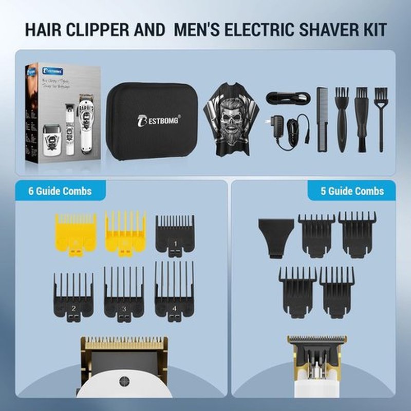 BESTBOMG® Hair Clippers - Professional Beard Trimmer Kit with Ceramic T-Blade | Perfect for Barbers & Gifts