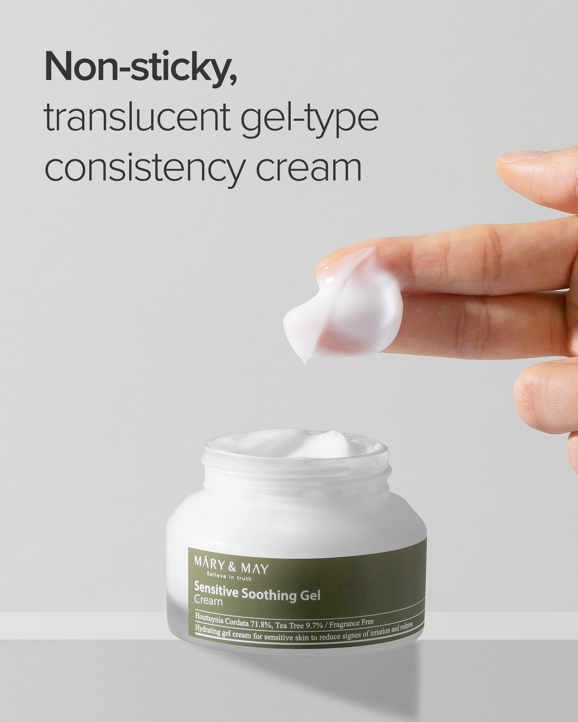 Mary&May Sensitive Soothing Gel Cream - Instant Cooling and Redness Relief, Pore-Tightening Face Cream with Tea Tree and Houttuynia Cordata Extracts - No Sticky, Refreshing Finish, 2.46oz.